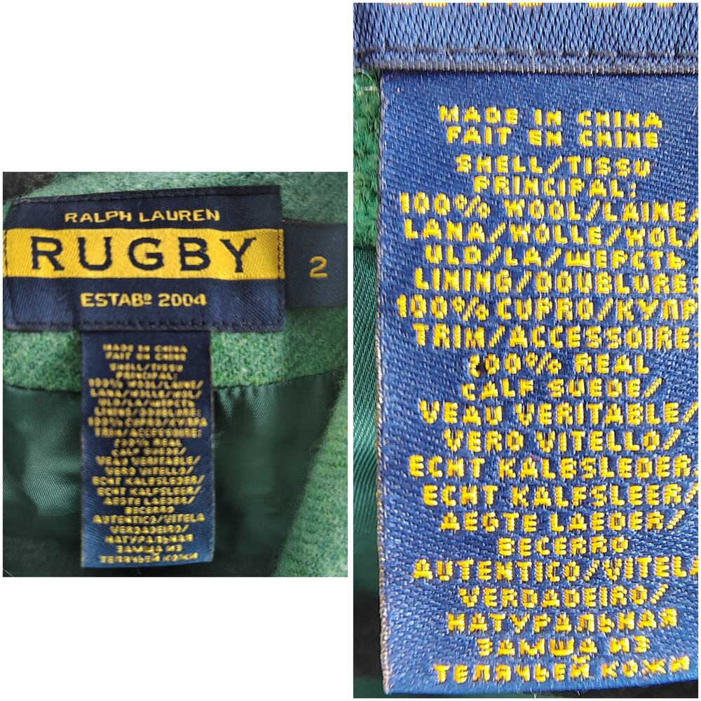 Rugby Ralph Lauren Green Wool Suede Arm Patches Equestrian Blazer Jacket Size 2 - Picture 5 of 16